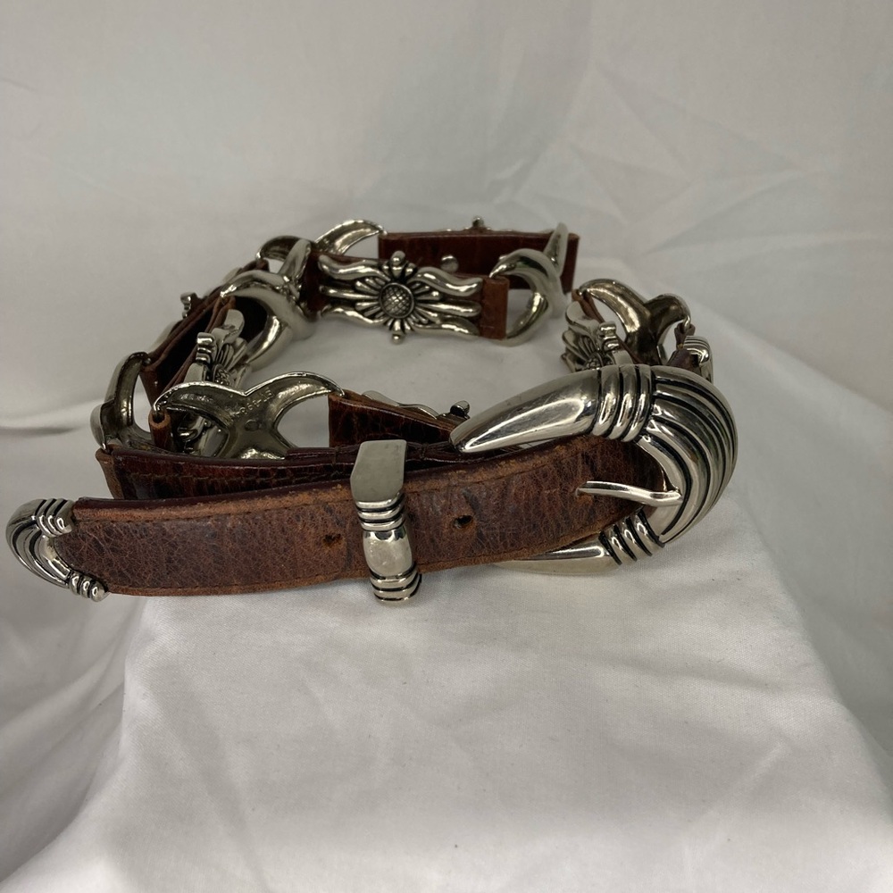 Captiva Women's Brown Leather Decorative Belt with Silver Floral Hardware